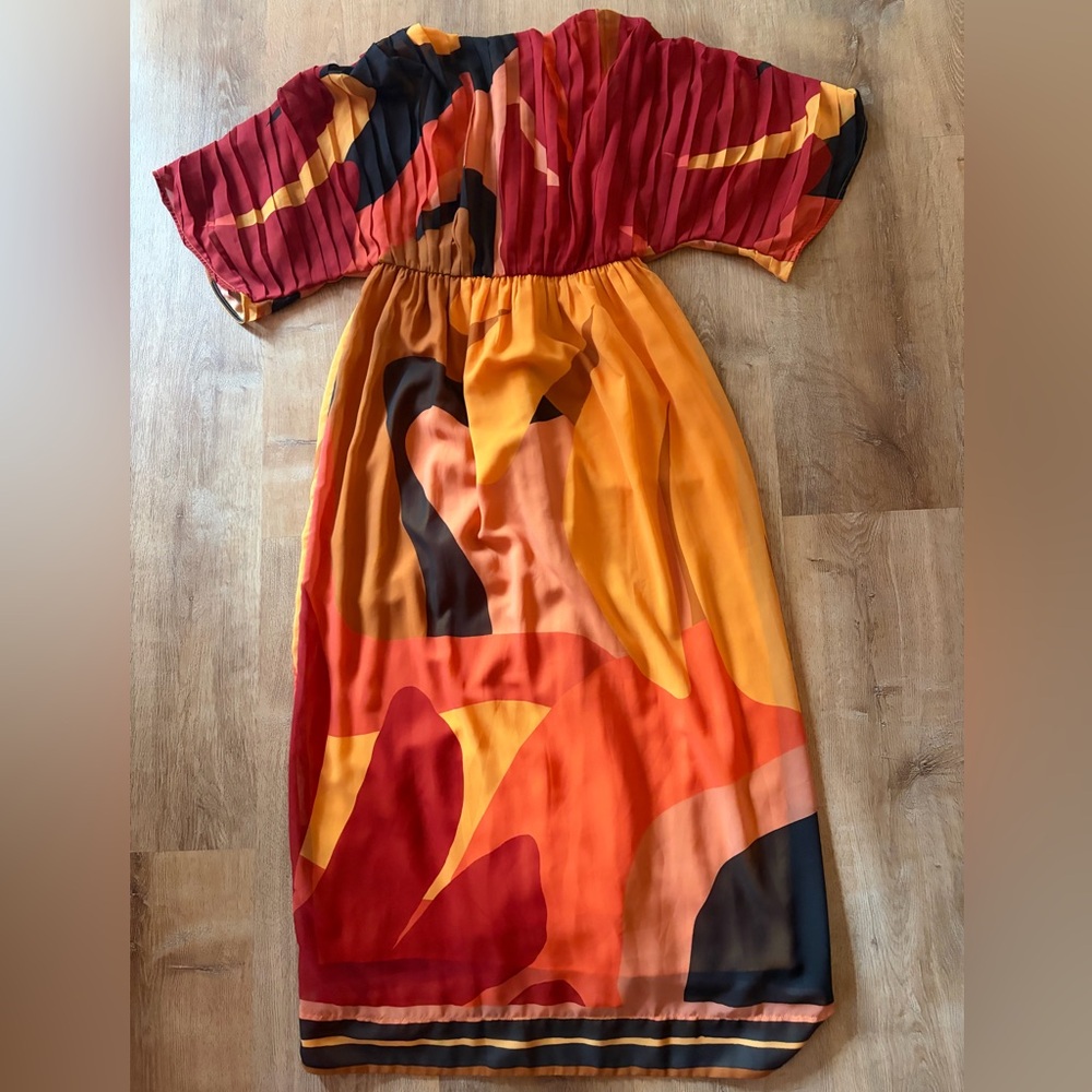 Farm Rio Maxi Wrap Dress in Warm Red, Orange and Yellow - Picture 7 of 7